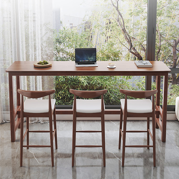 Modern Wood Bistro Bar Table Rectangle Footrest Bar Table for Home