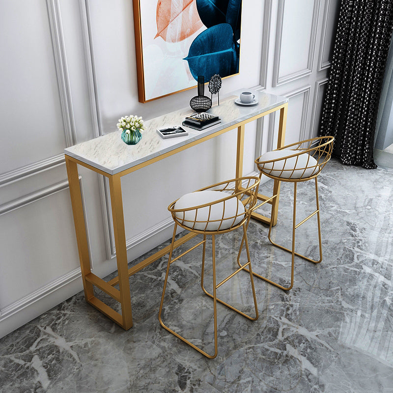 Glam Style Bar Height Table Faux Marble Top Bistro Table with Gold Base