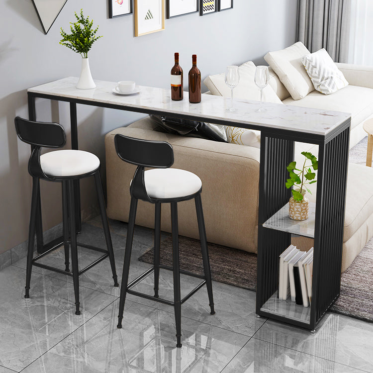 Faux Marble Bistro Bar Table Modern Rectangle Bar Table with Storage