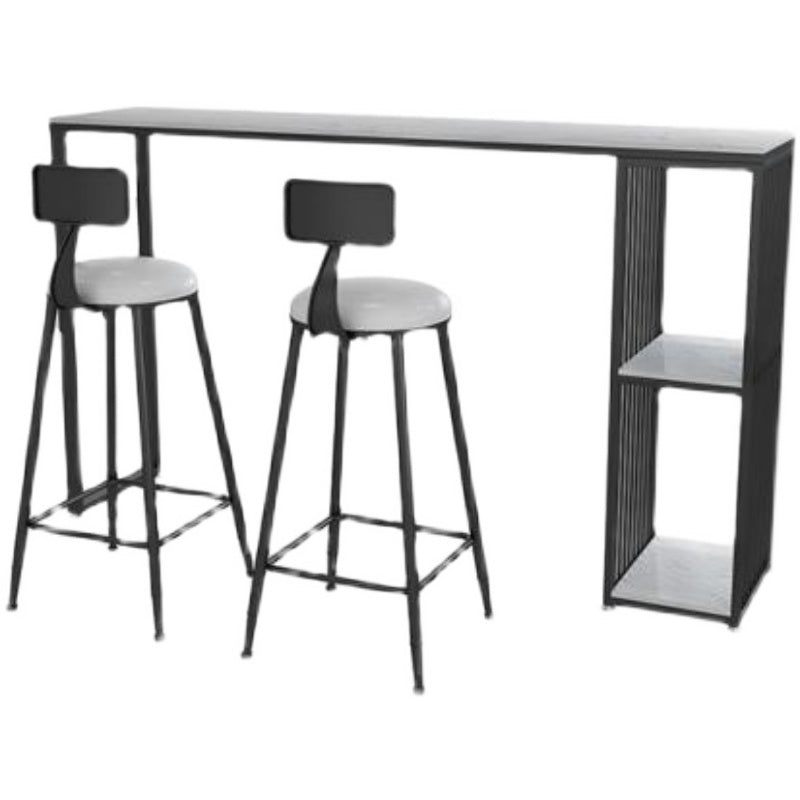 Faux Marble Bistro Bar Table Modern Rectangle Bar Table with Storage