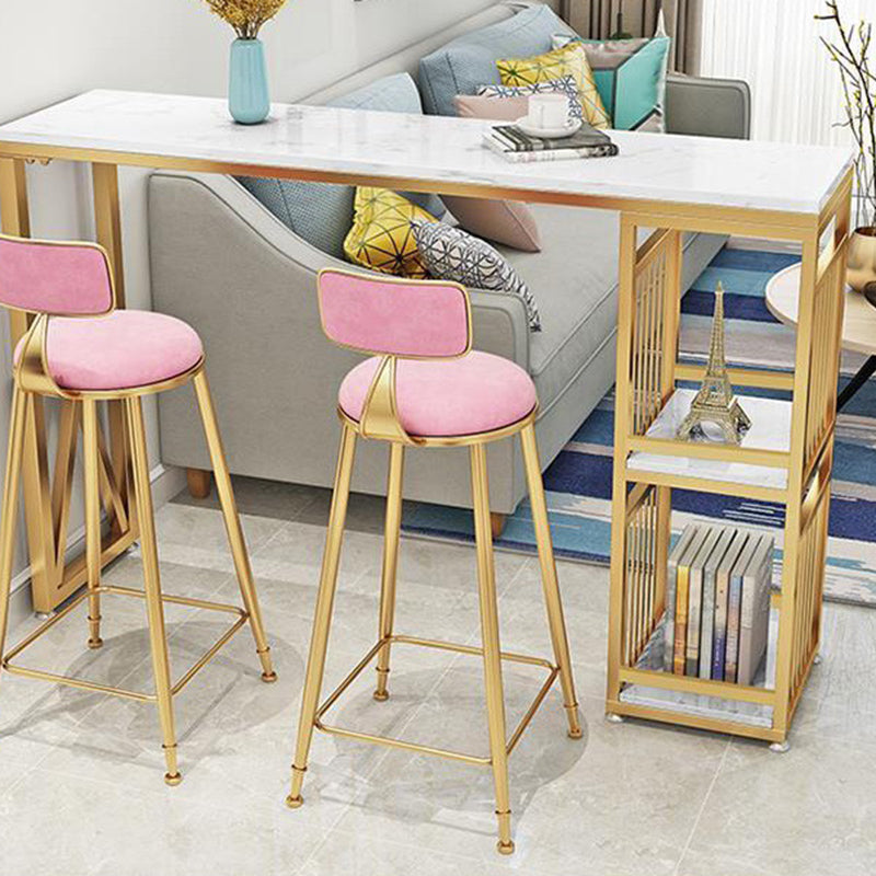 Faux Marble Top Table Glam Bar Height Pub Table with 2 Shelves