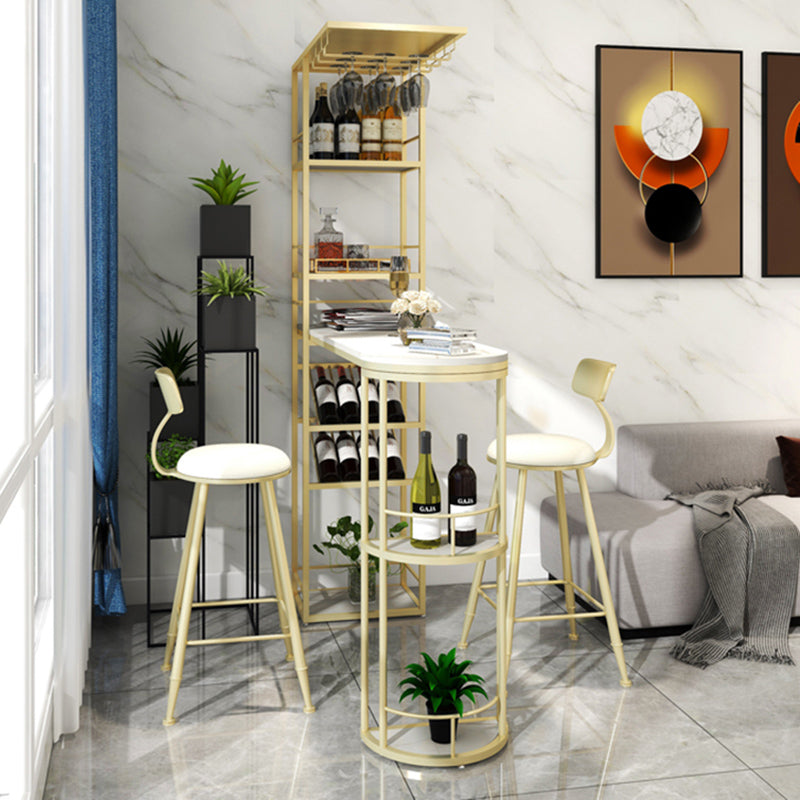 Modern Stone Bar Table Double Pedestal Bar Desk with Storage Shelf