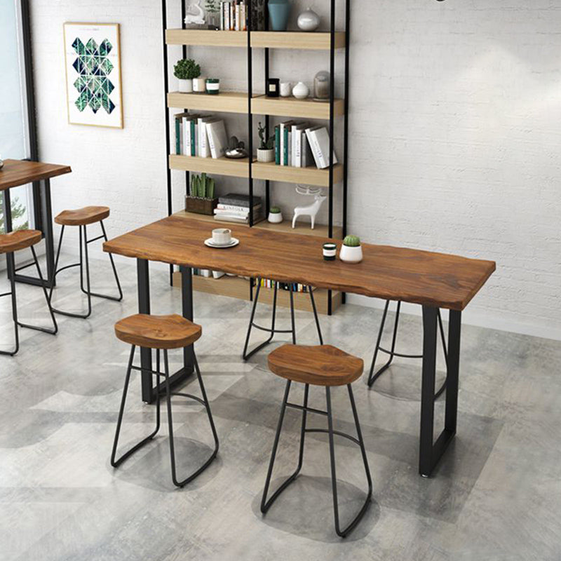 Industrial Style Rectangle Bar Table Solid Wood Bistro Bar Desk with Sled Base