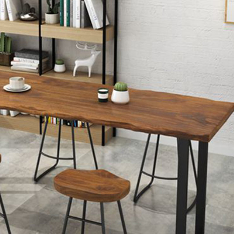 Industrial Style Rectangle Bar Table Solid Wood Bistro Bar Desk with Sled Base