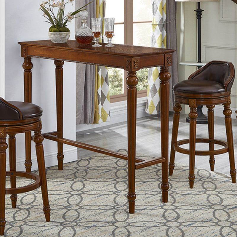 Modern Style Rectangle Bar Table Brown Solid Wood Fixed Bar Wine Table for Home