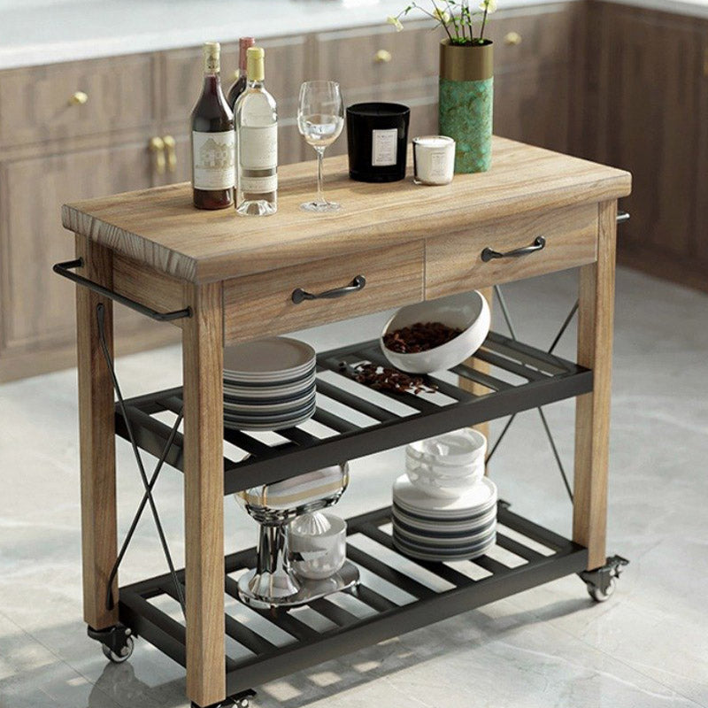 Open Storage Kitchen Trolley Rolling Prep Table with Open Shelves