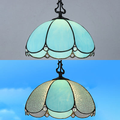 Tiffany Blume Hanging Lampe 1 Glühbirne Blau/klares Hand geschnittene Glasdecke Anhänger Licht für Esszimmer