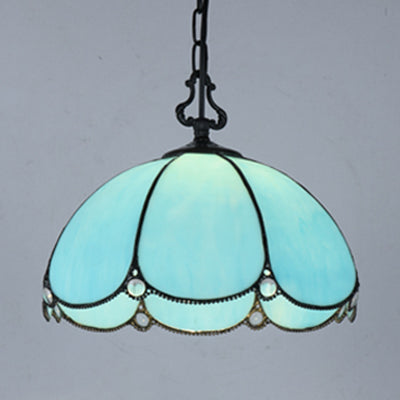 Tiffany Flower Hanging Lamp 1 Bulb Blue/Clear Hand Cut Glass Ceiling Pendant Light for Dining Room