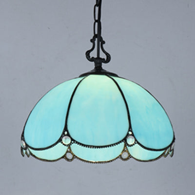 Tiffany Flower Hanging Lamp 1 Bulb Blue/Clear Hand Cut Glass Ceiling Pendant Light for Dining Room