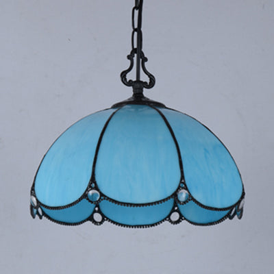 Tiffany Blume Hanging Lampe 1 Glühbirne Blau/klares Hand geschnittene Glasdecke Anhänger Licht für Esszimmer