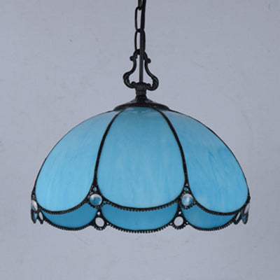 Tiffany Flower Hanging Lamp 1 Bulb Blue/Clear Hand Cut Glass Ceiling Pendant Light for Dining Room