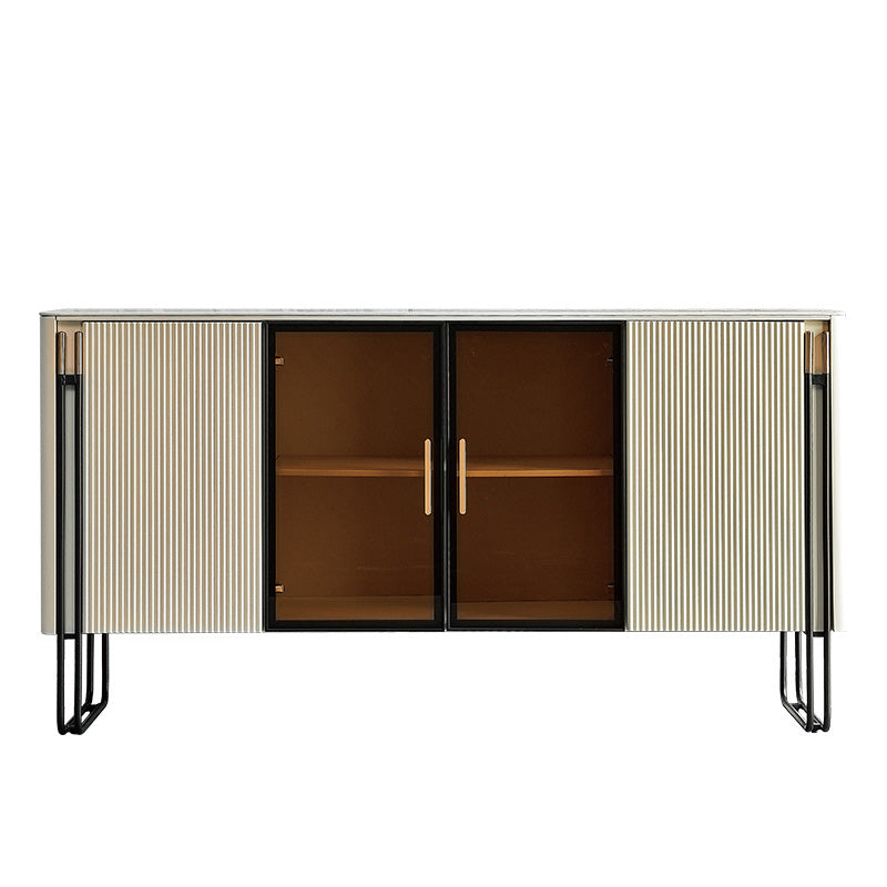 Glam Style Sideboard Glass Doors Stone Side Board with Cabinets