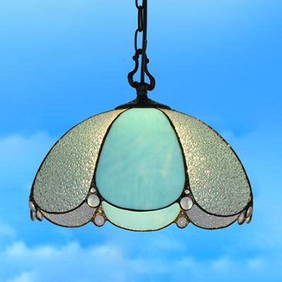 Tiffany Blume Hanging Lampe 1 Glühbirne Blau/klares Hand geschnittene Glasdecke Anhänger Licht für Esszimmer