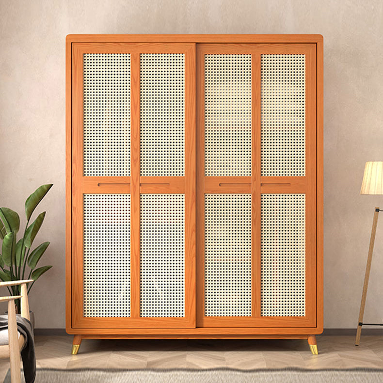 Modern Solid Wood Frame Wardrobe Freestanding Sliding Doors with Legs