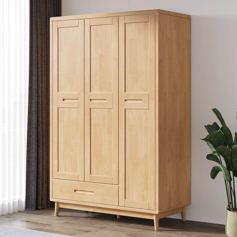 Modern Rubberwood Solid Wood Wardrobe Freestanding Wardrobe with Drawer