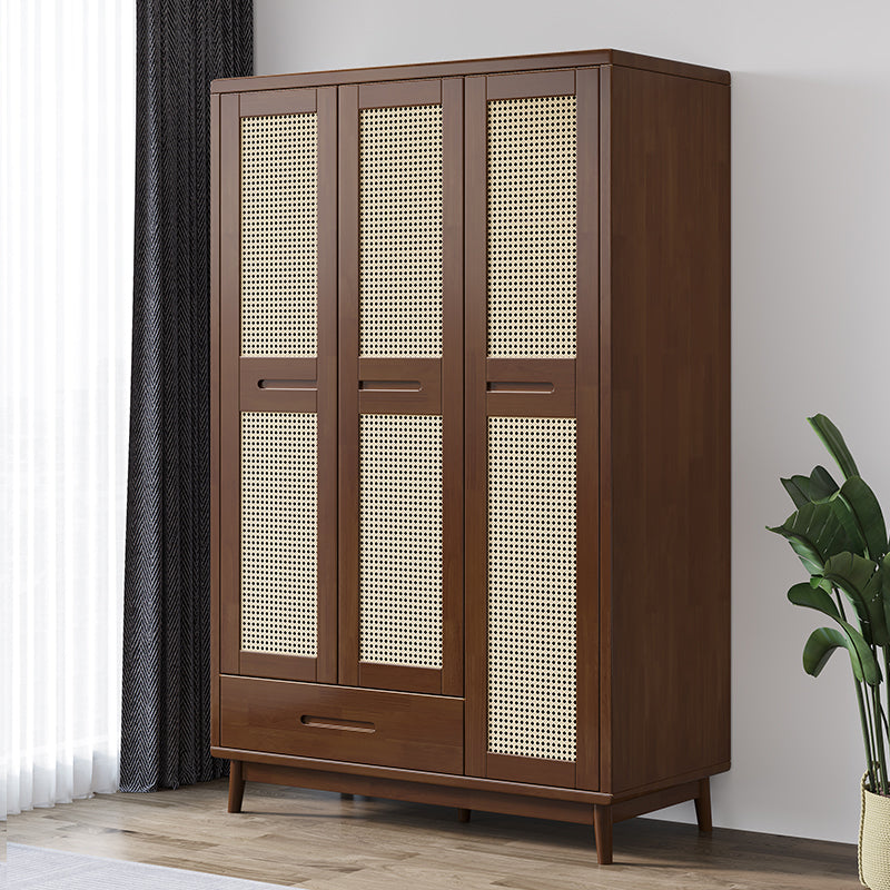 Modern Rubberwood Solid Wood Wardrobe Freestanding Wardrobe with Drawer
