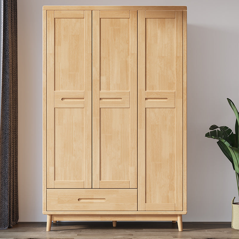 Modern Rubberwood Solid Wood Wardrobe Freestanding Wardrobe with Drawer