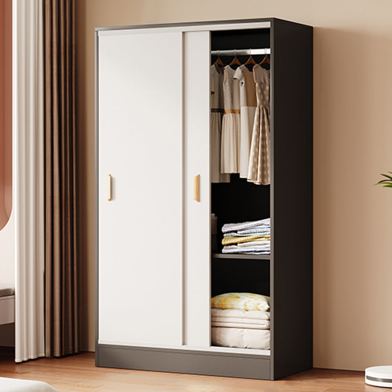 Contemporary Freestanding Wardrobe Armoire Wood Sliding Doors Wardrobe