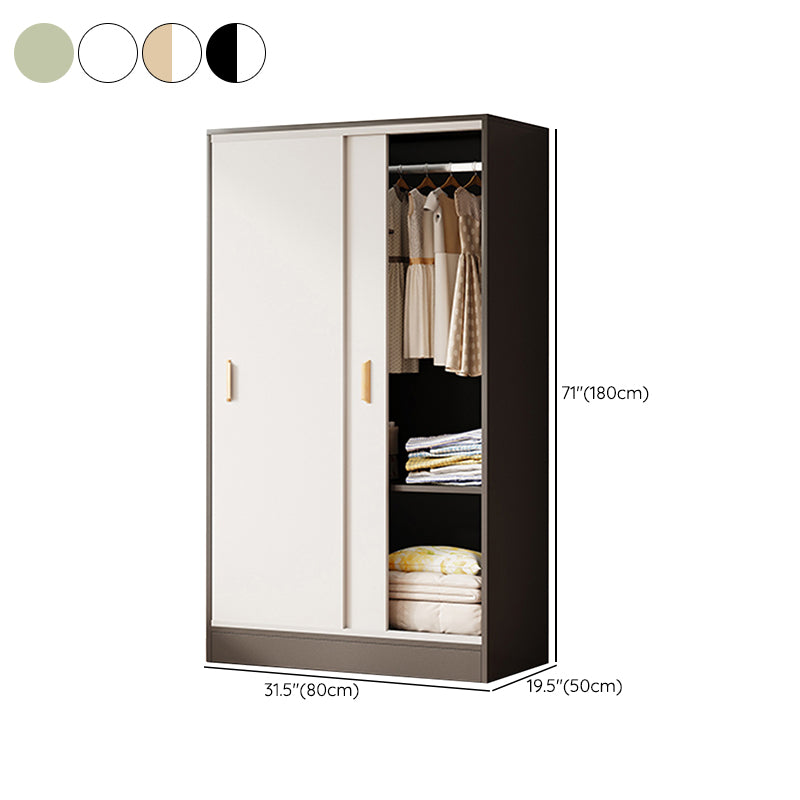Contemporary Freestanding Wardrobe Armoire Wood Sliding Doors Wardrobe