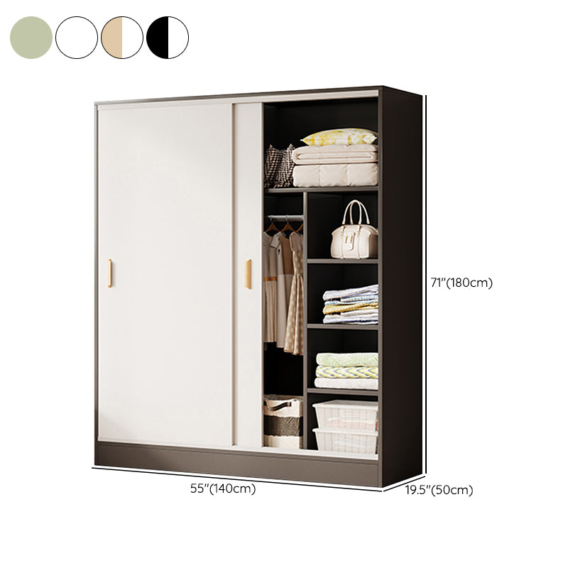 Contemporary Freestanding Wardrobe Armoire Wood Sliding Doors Wardrobe