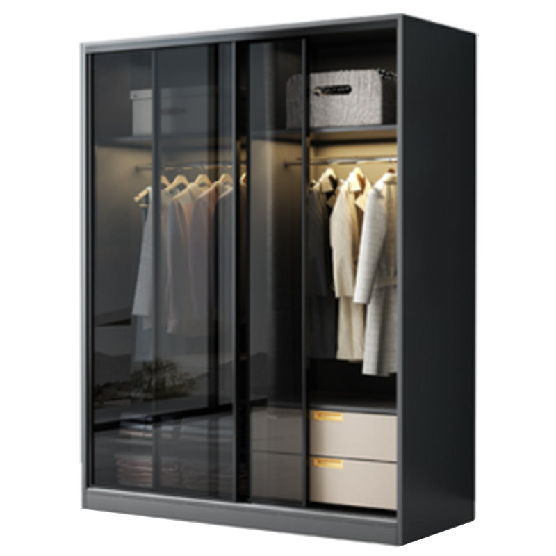 Contemporary Wood and Tempered Glass Wardrobe Freestanding Wardrobe Armoire without Light