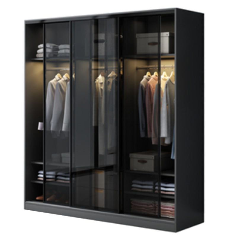 Contemporary Wood and Tempered Glass Wardrobe Freestanding Wardrobe Armoire without Light