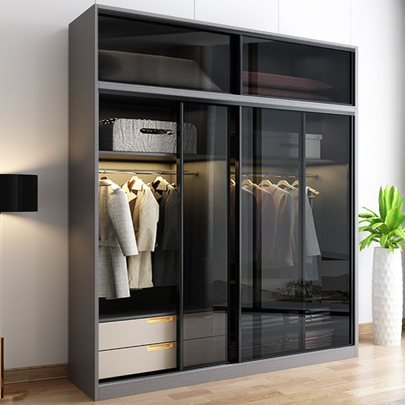 Contemporary Wood and Tempered Glass Wardrobe Freestanding Wardrobe Armoire without Light