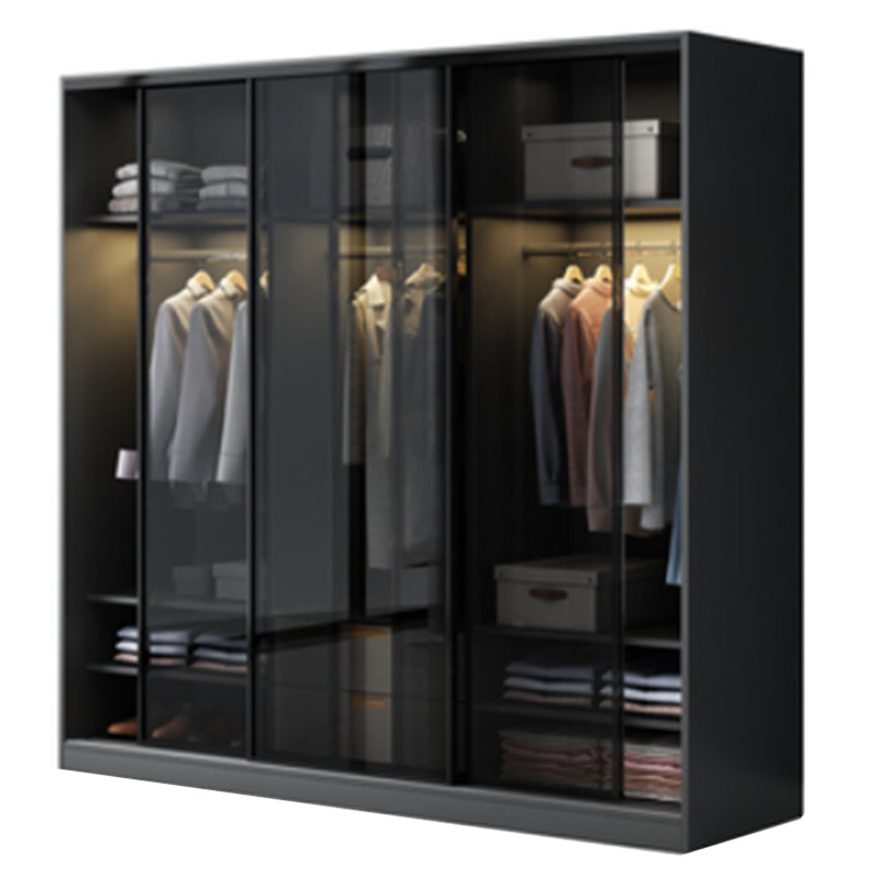 Contemporary Wood and Tempered Glass Wardrobe Freestanding Wardrobe Armoire without Light