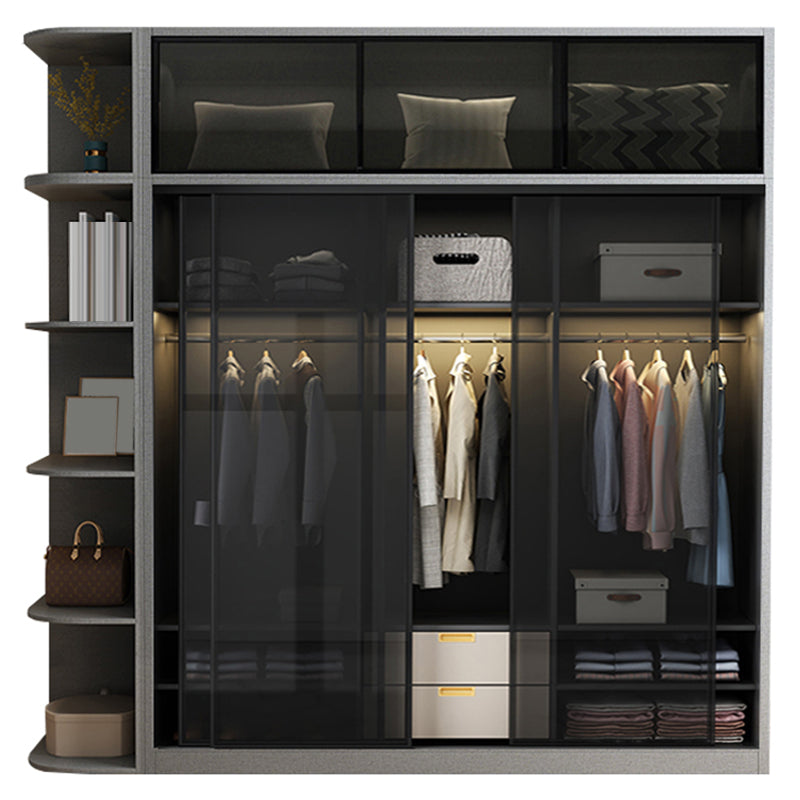 Contemporary Wood and Tempered Glass Wardrobe Freestanding Wardrobe Armoire without Light