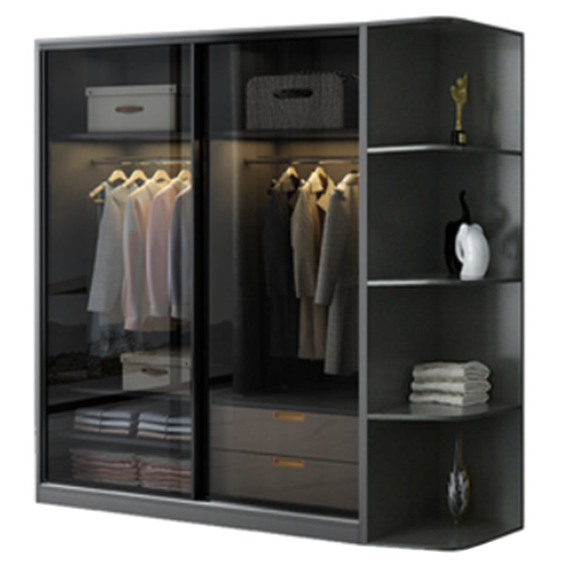 Contemporary Wood and Tempered Glass Wardrobe Freestanding Wardrobe Armoire without Light