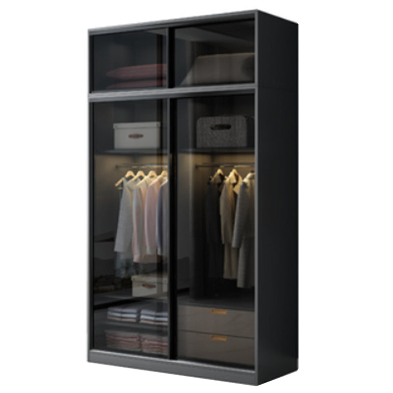 Contemporary Wood and Tempered Glass Wardrobe Freestanding Wardrobe Armoire without Light