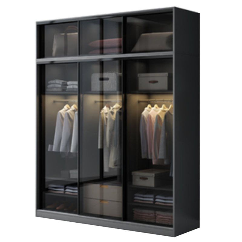 Contemporary Wood and Tempered Glass Wardrobe Freestanding Wardrobe Armoire without Light