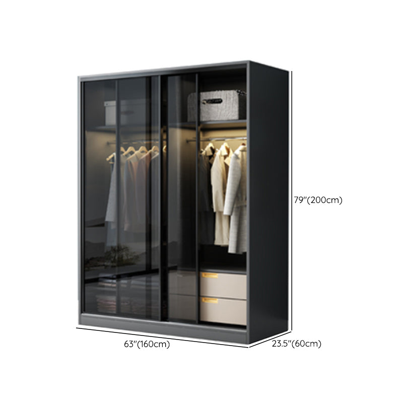 Contemporary Wood and Tempered Glass Wardrobe Freestanding Wardrobe Armoire without Light