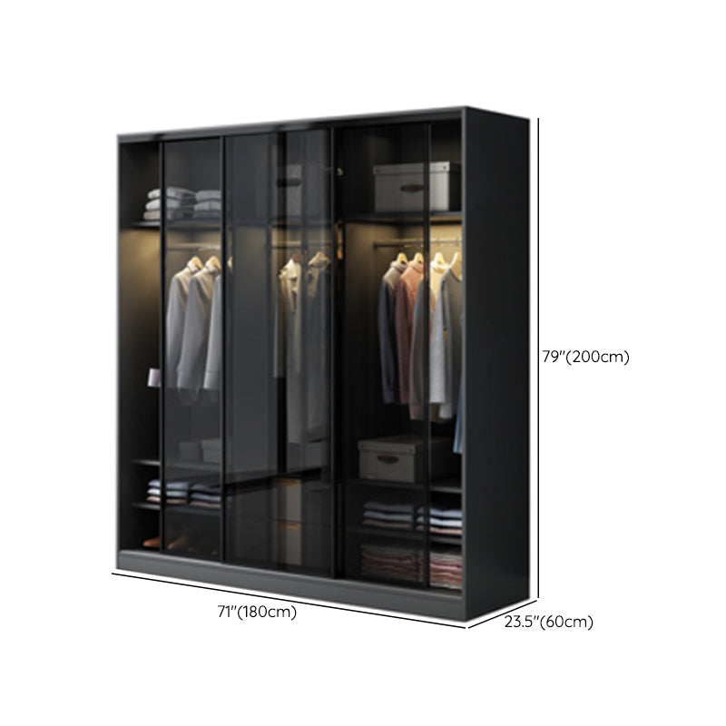 Contemporary Wood and Tempered Glass Wardrobe Freestanding Wardrobe Armoire without Light