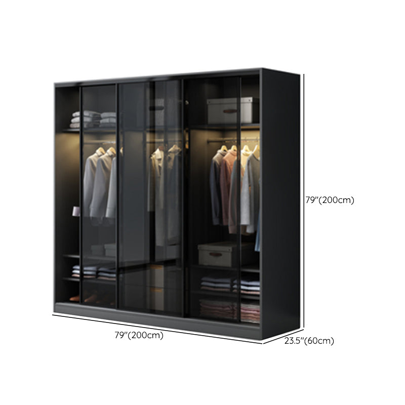 Contemporary Wood and Tempered Glass Wardrobe Freestanding Wardrobe Armoire without Light