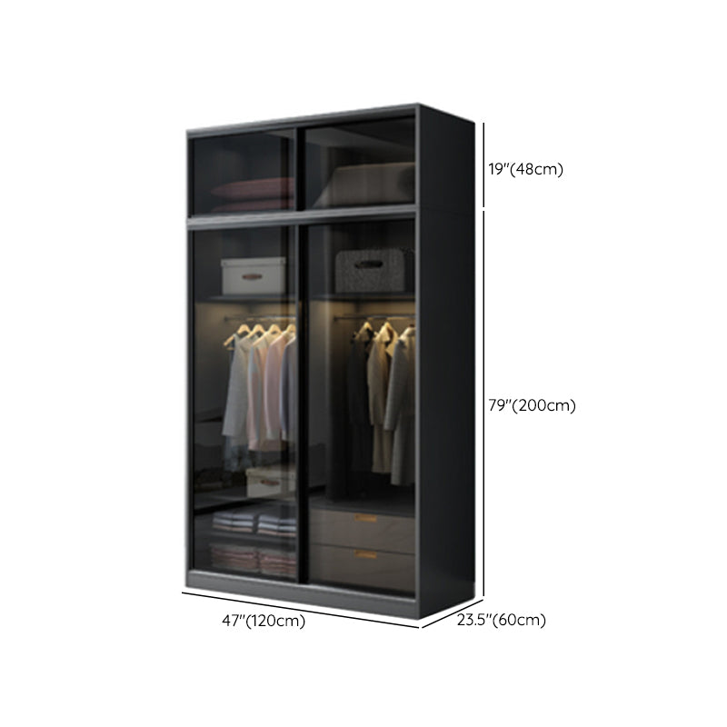 Contemporary Wood and Tempered Glass Wardrobe Freestanding Wardrobe Armoire without Light