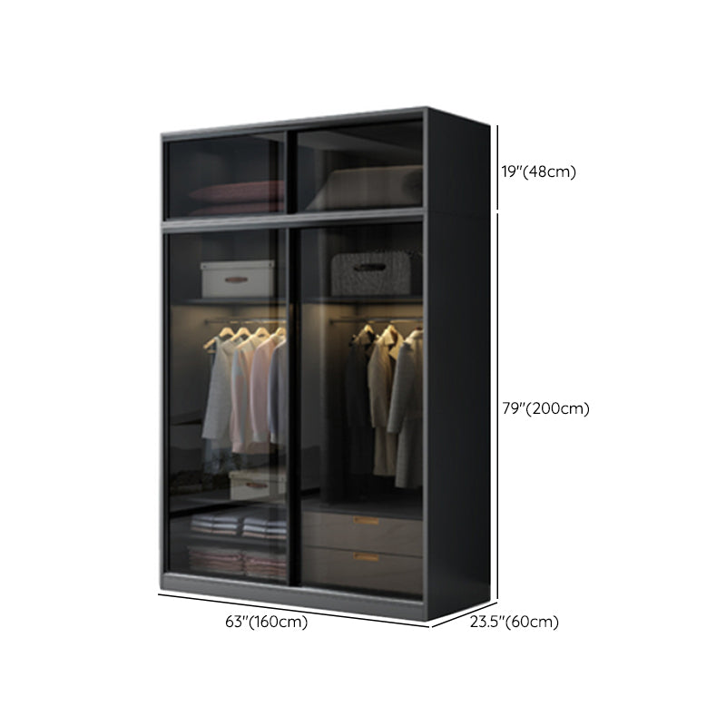 Contemporary Wood and Tempered Glass Wardrobe Freestanding Wardrobe Armoire without Light