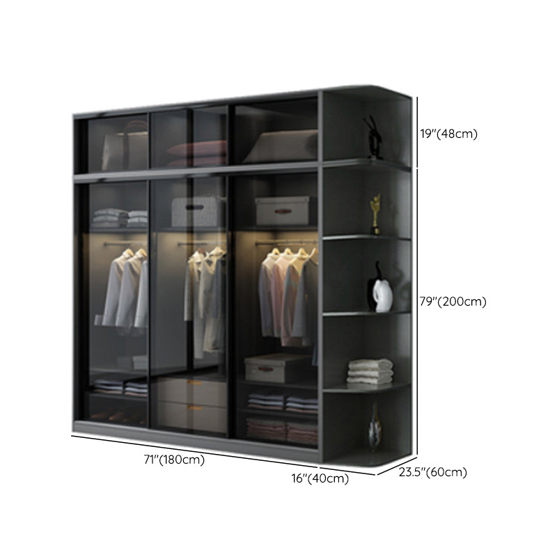 Contemporary Wood and Tempered Glass Wardrobe Freestanding Wardrobe Armoire without Light