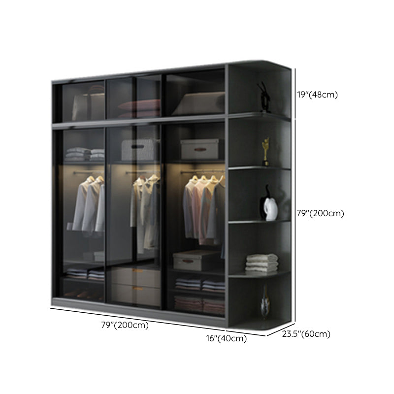 Contemporary Wood and Tempered Glass Wardrobe Freestanding Wardrobe Armoire without Light