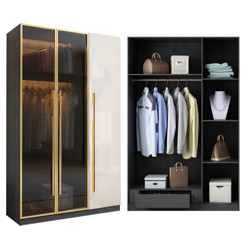 Modern Tempered Glass Doors Wardrobe Wood Frame Wardrobe without Light