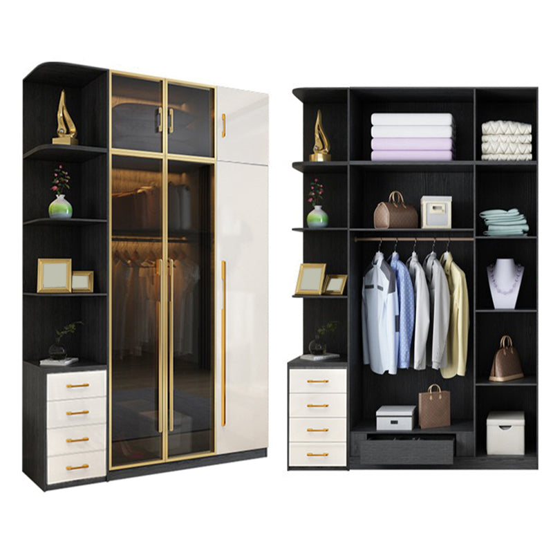 Modern Tempered Glass Doors Wardrobe Wood Frame Wardrobe without Light