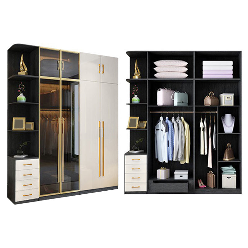 Modern Tempered Glass Doors Wardrobe Wood Frame Wardrobe without Light