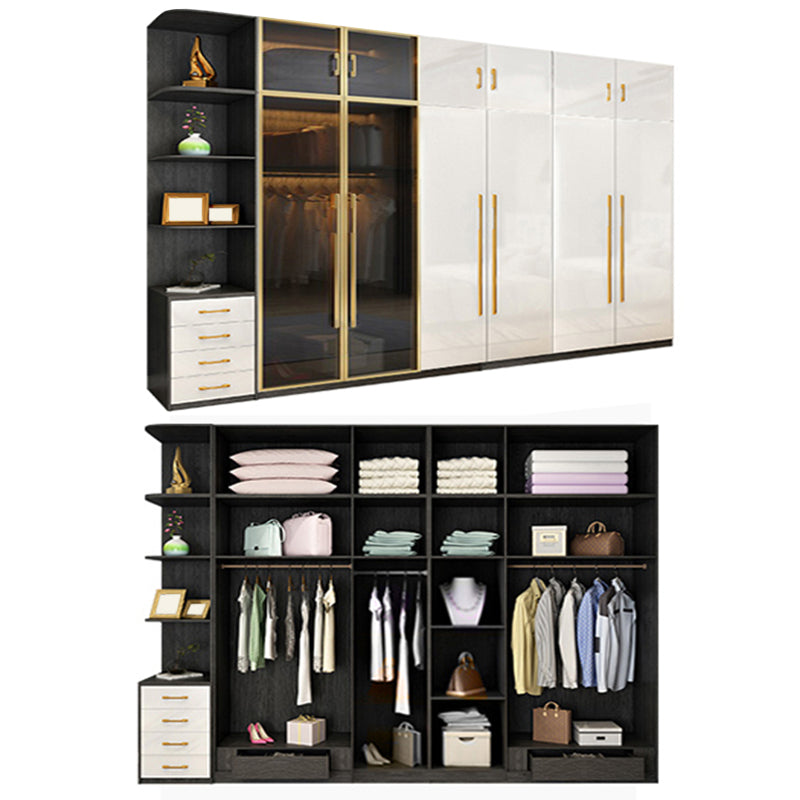 Modern Tempered Glass Doors Wardrobe Wood Frame Wardrobe without Light