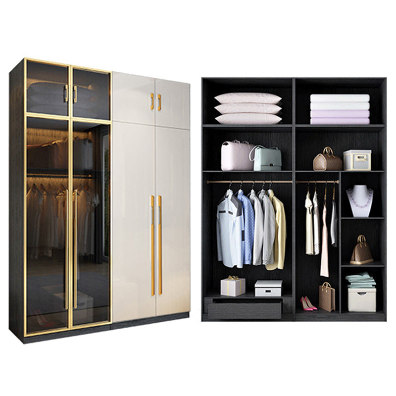 Modern Tempered Glass Doors Wardrobe Wood Frame Wardrobe without Light