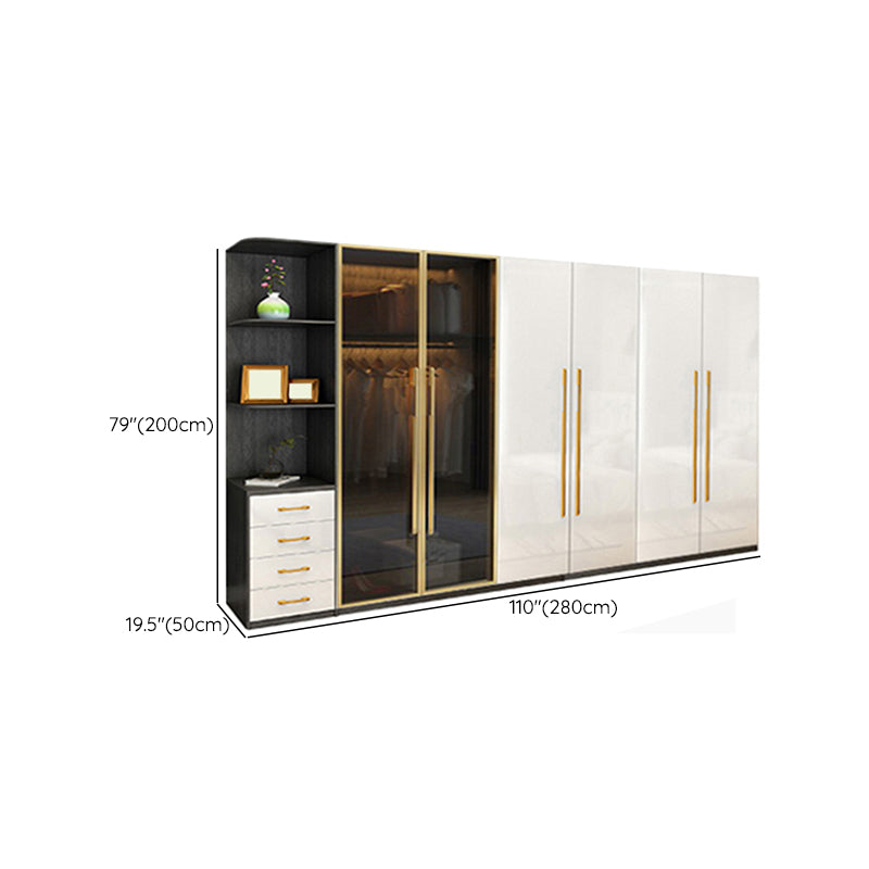 Modern Tempered Glass Doors Wardrobe Wood Frame Wardrobe without Light