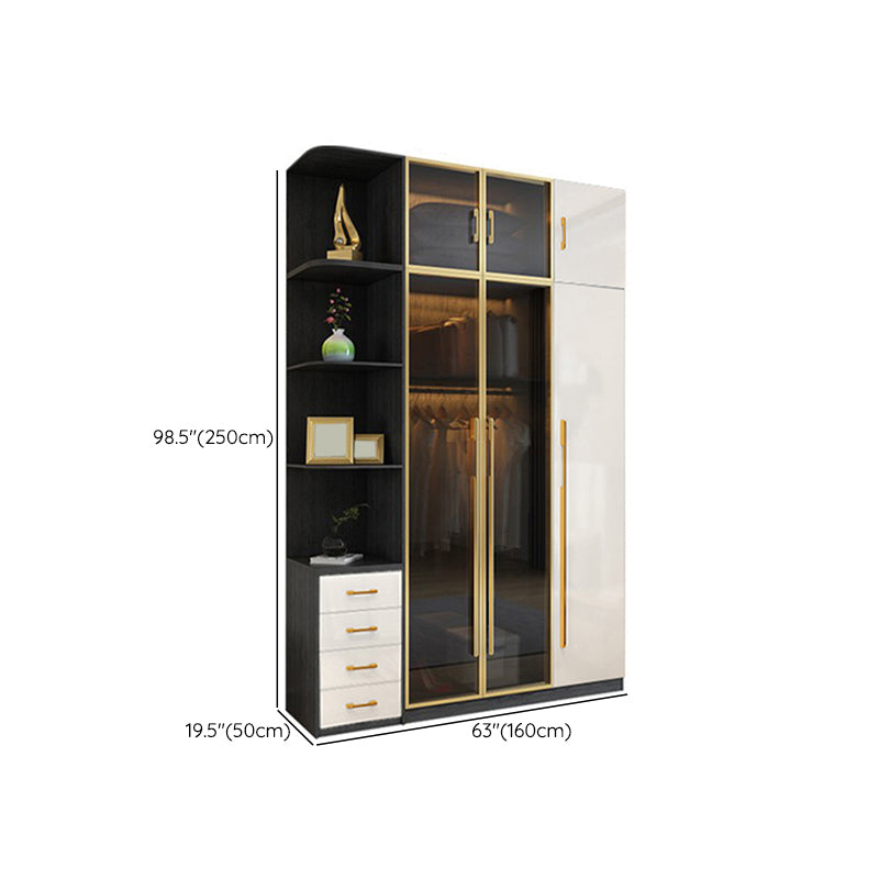 Modern Tempered Glass Doors Wardrobe Wood Frame Wardrobe without Light