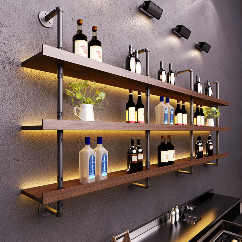 Wood and Metal Wine Rack Modern Style Wall Mounted Wine Bottle Rack with Shelf