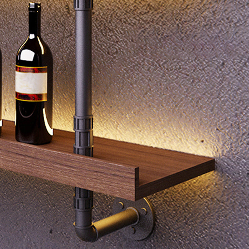 Wood and Metal Wine Rack Modern Style Wall Mounted Wine Bottle Rack with Shelf