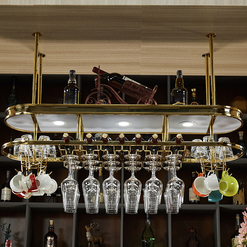 Stainless Steel Wine Rack Modern Style Hanging Wine Rack Holder in Gold