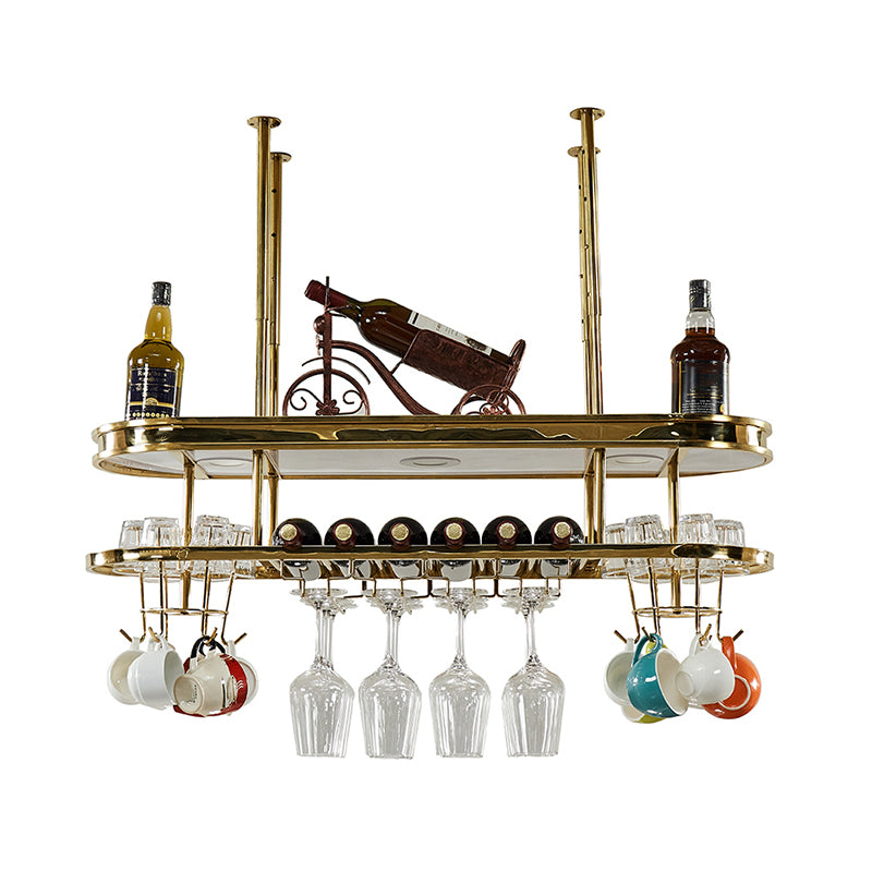 Stainless Steel Wine Rack Modern Style Hanging Wine Rack Holder in Gold